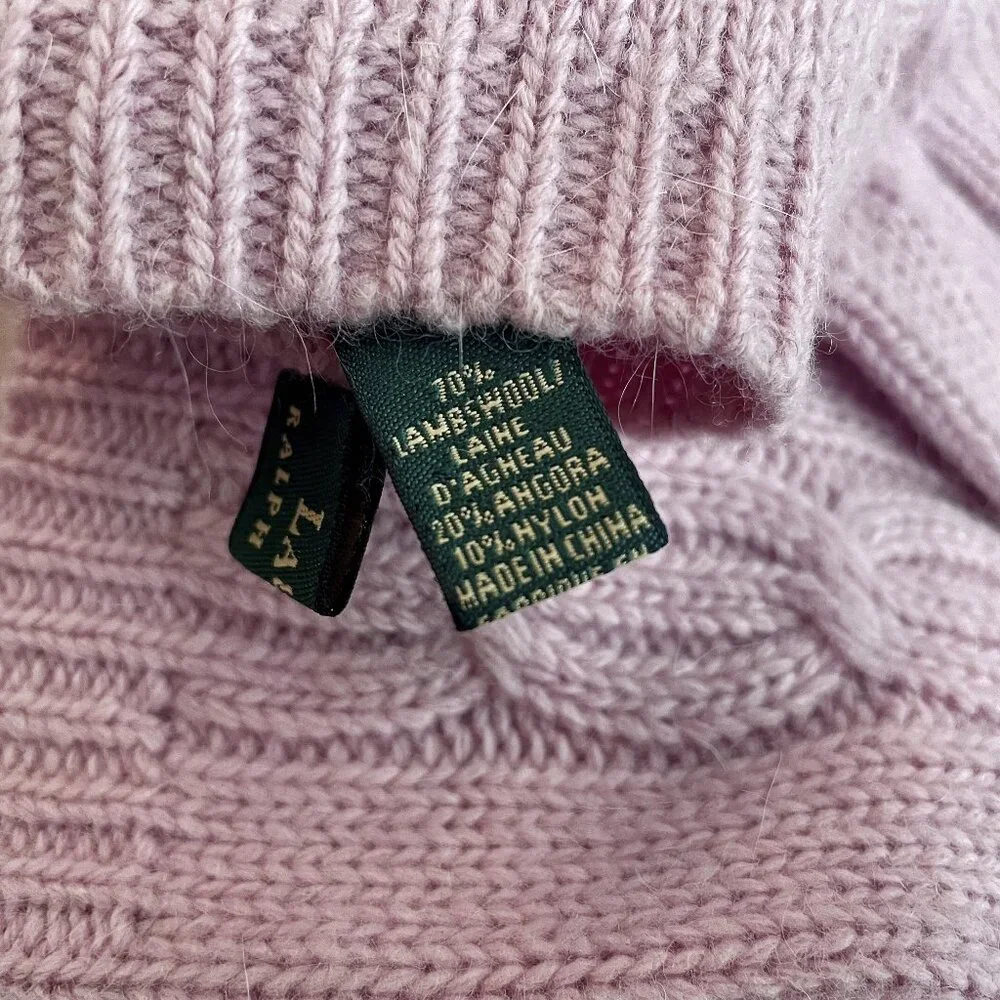 Y2K Vintage Lauren Ralph Lauren Lambswool Angora Cable Knit Gloves Pink NWOT - Picture 8 of 8